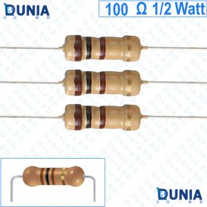 100 ohm 1/2 watt Half watt Resistor ±5% 100Ω 100 ohms Carbon Film Resistance