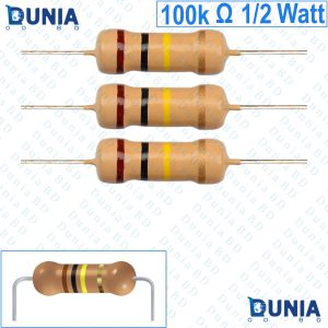 100k ohm 1/2 watt Half watt Resistor ±5% 100kΩ 100 Kohms 100000 ohms Carbon Film Resistance