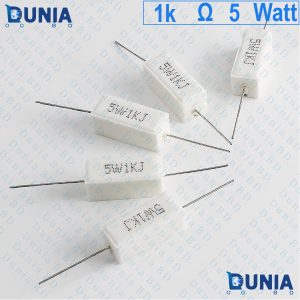 1k ohm 5 watt Five watt Resistor ±5% 1kΩ 1 Kohms 1000 ohms Ceramic Cement Wirewound Resistance