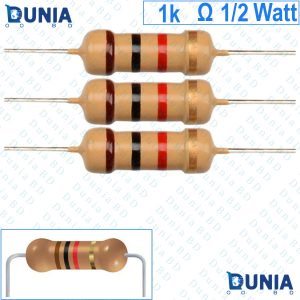 1k ohm 1/2 watt Half watt Resistor ±5% 1kΩ 1 Kohms 1000 ohms Carbon Film Resistance