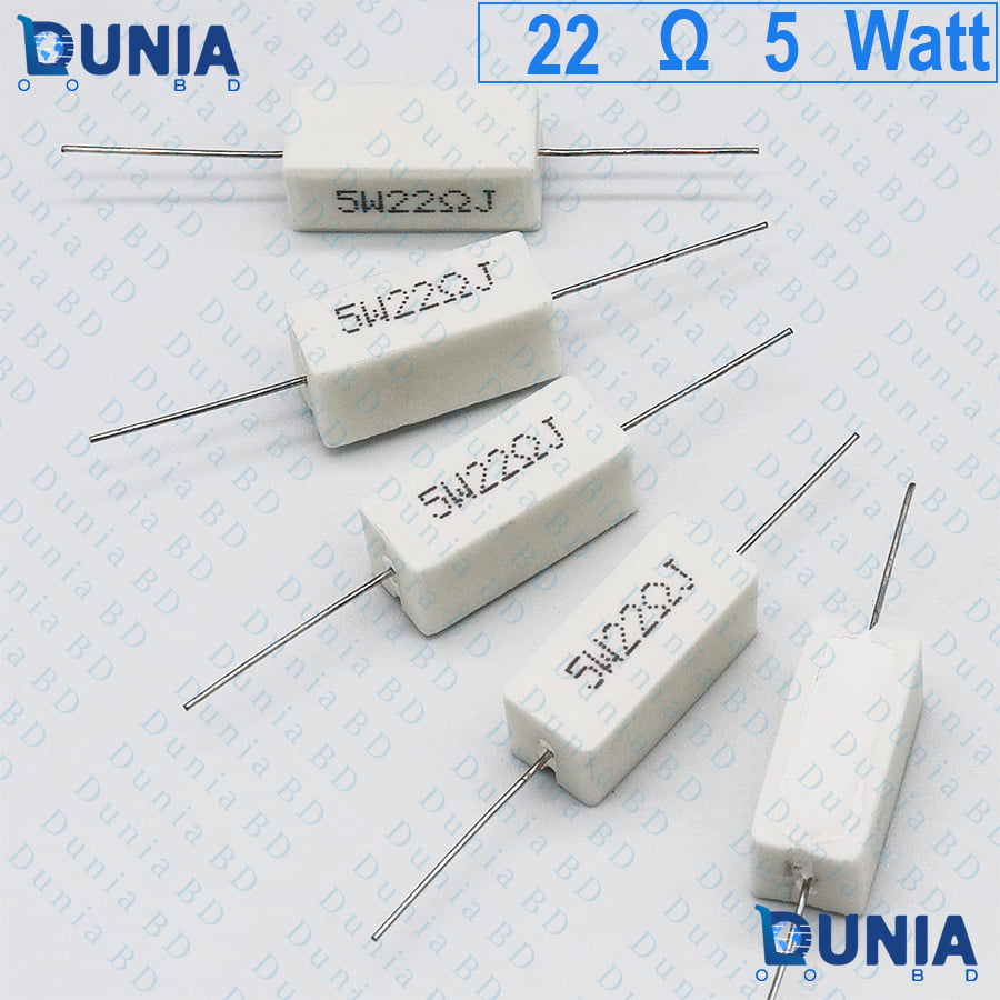 22 ohm 5 watt Five watt Resistor ±5% 22Ω 22 ohms Ceramic Cement Wirewound Resistance