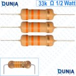 33k ohm 1/2 watt Half watt Resistor ±5% 33kΩ 33 Kohms 33000 ohms Carbon Film Resistance