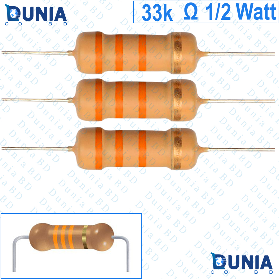 33k ohm 1/2 watt Half watt Resistor ±5% 33kΩ 33 Kohms 33000 ohms Carbon Film Resistance