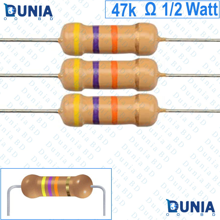 47k ohm 1/2 watt Half watt Resistor ±5% 47kΩ 47 Kohms 47000 ohms Carbon Film Resistance