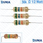 56k ohm 1/2 watt Half watt Resistor ±5% 56kΩ 56 Kohms 56000 ohms Carbon Film Resistance