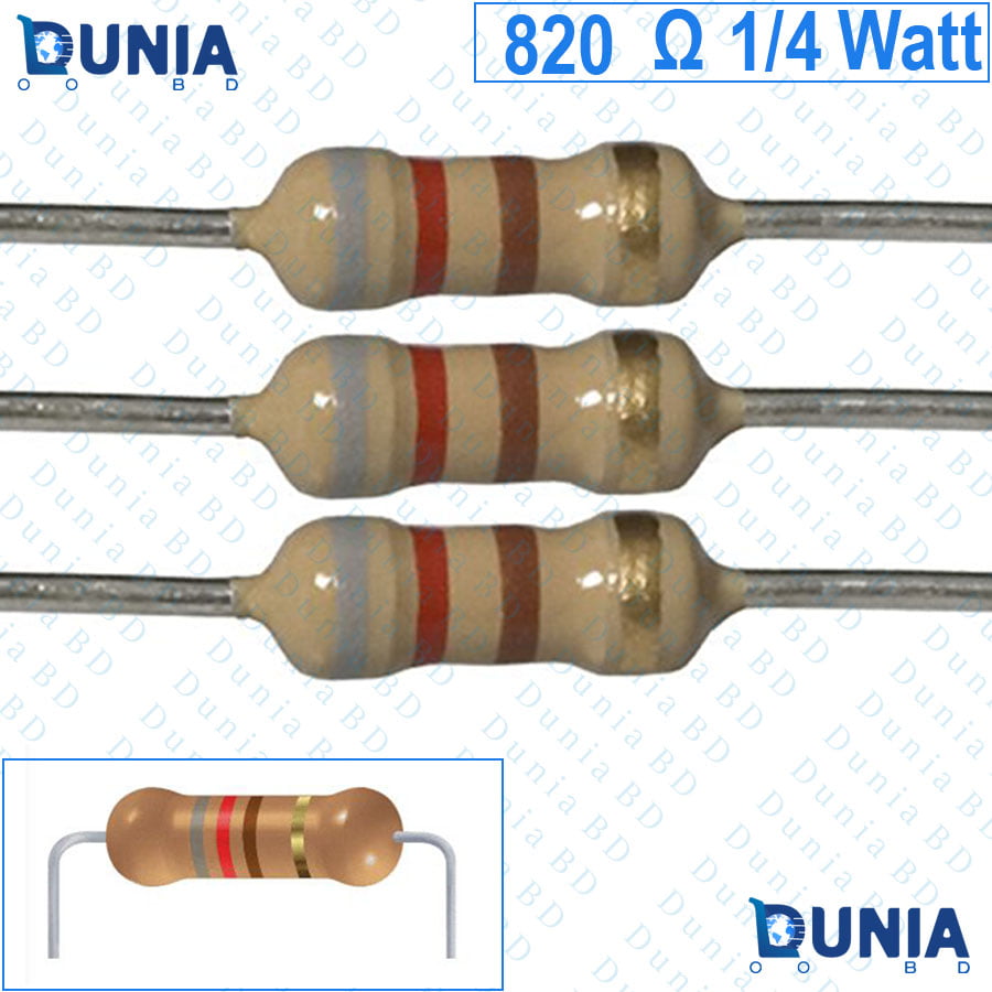 820 ohm 1/4 watt Quarter watt Resistor ±5% 820Ω 820 ohms Carbon Film Resistance