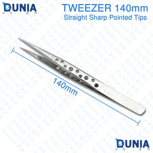 140mm SS Tweezer Precision Straight Sharp Pointed Tips with Vented Holes for Electronics Repair & PCB Work