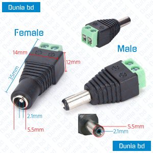 DC Power Jack Plug 2.1mm x 5.5mm Female Male Pair Adapter Connector