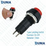 Small Round Self-Lock Push button (Latching Switch) On-Off 12mm