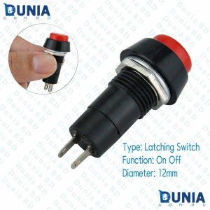 Small Round Self-Lock Push button (Latching Switch) On-Off 12mm